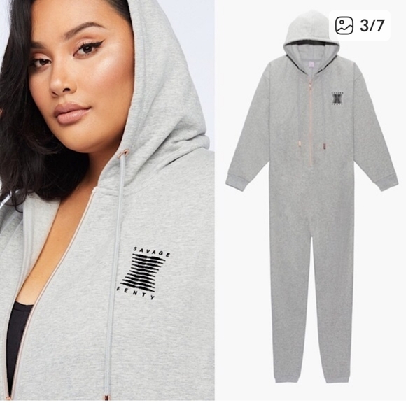 Savage × Fenty Cozy Gray Hooded Jumpsuit - Picture 3 of 13